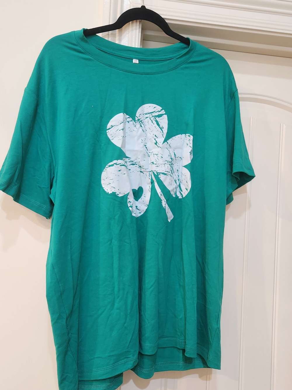 Green Short Sleeve Tee with White Shamrock Graphic